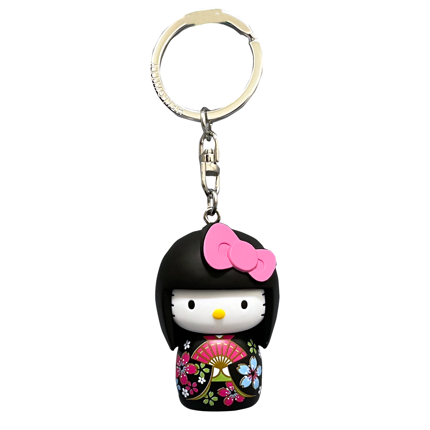 Sanrio | Asunarosya Kokeshi Hello Kitty Keychain - Sakura Kimono Cherry Blossoms and Ribbon Dark Pink
