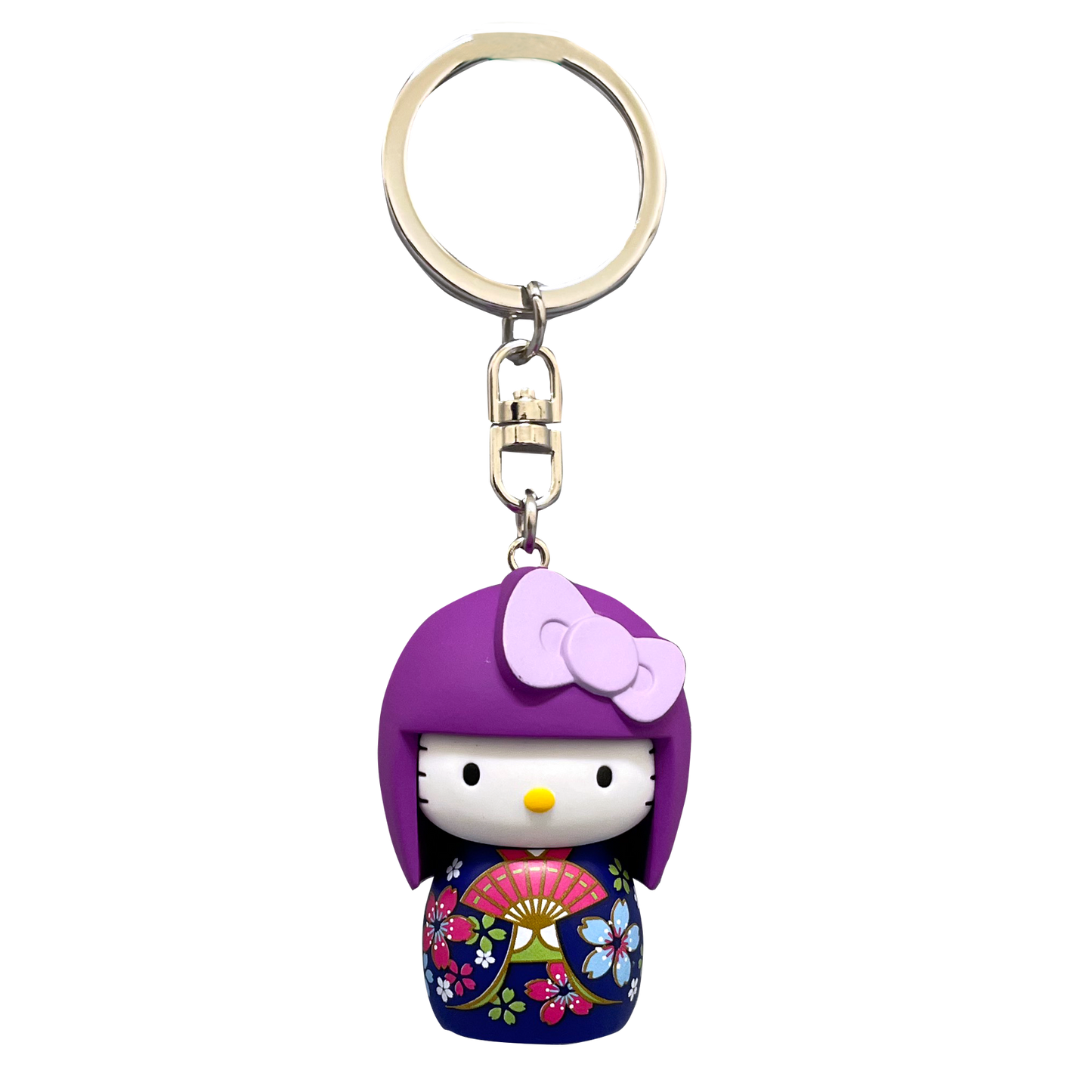 Sanrio | Asunarosya Kokeshi Hello Kitty Keychain - Sakura Kimono BL Ribbon Purple