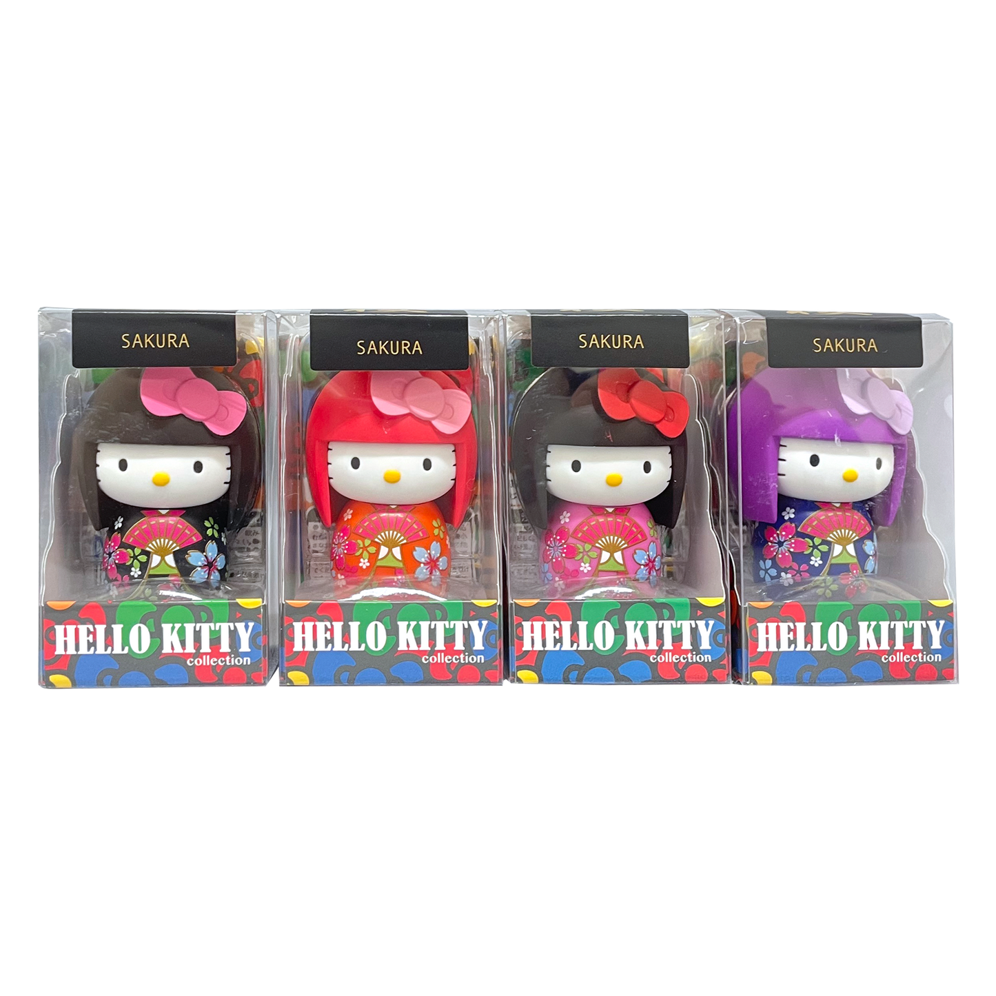 Sanrio | Asunarosya Kokeshi Hello Kitty Keychain - Sakura Kimono BL Ribbon Purple