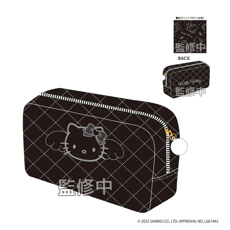 Sanrio | Hello Kitty Monochrome Black& Grey Collection | Hello Kitty Quilted Square Pouch - Black
