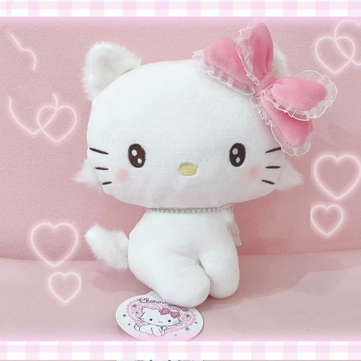 Sanrio | Hello Kitty 50th Anniversary | White Charmmy Kitty Squishy Plush Toy - Pink Bow Tie (Copy)