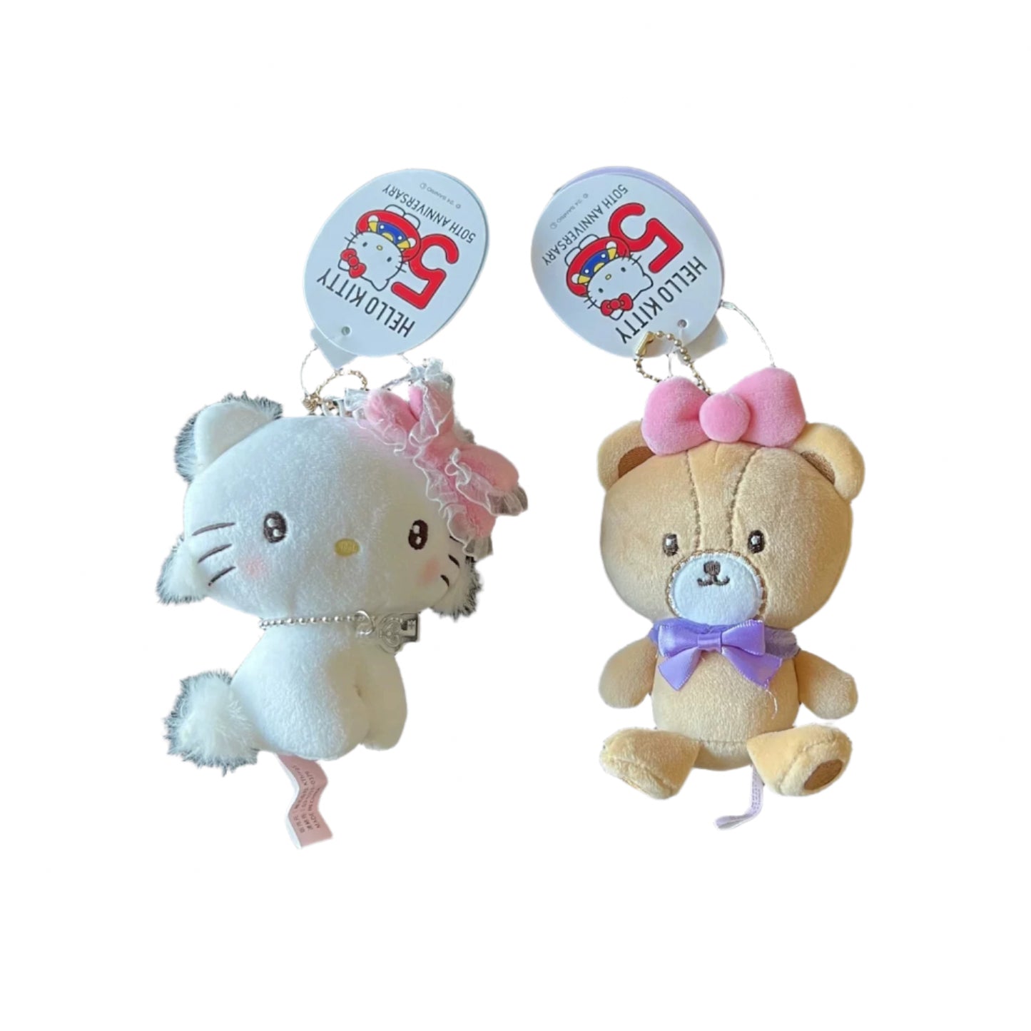 Sanrio | Hello Kitty 50th Anniversary | White Charmmy Kitty Squishy Plush Keychain - Pink Bow Tie