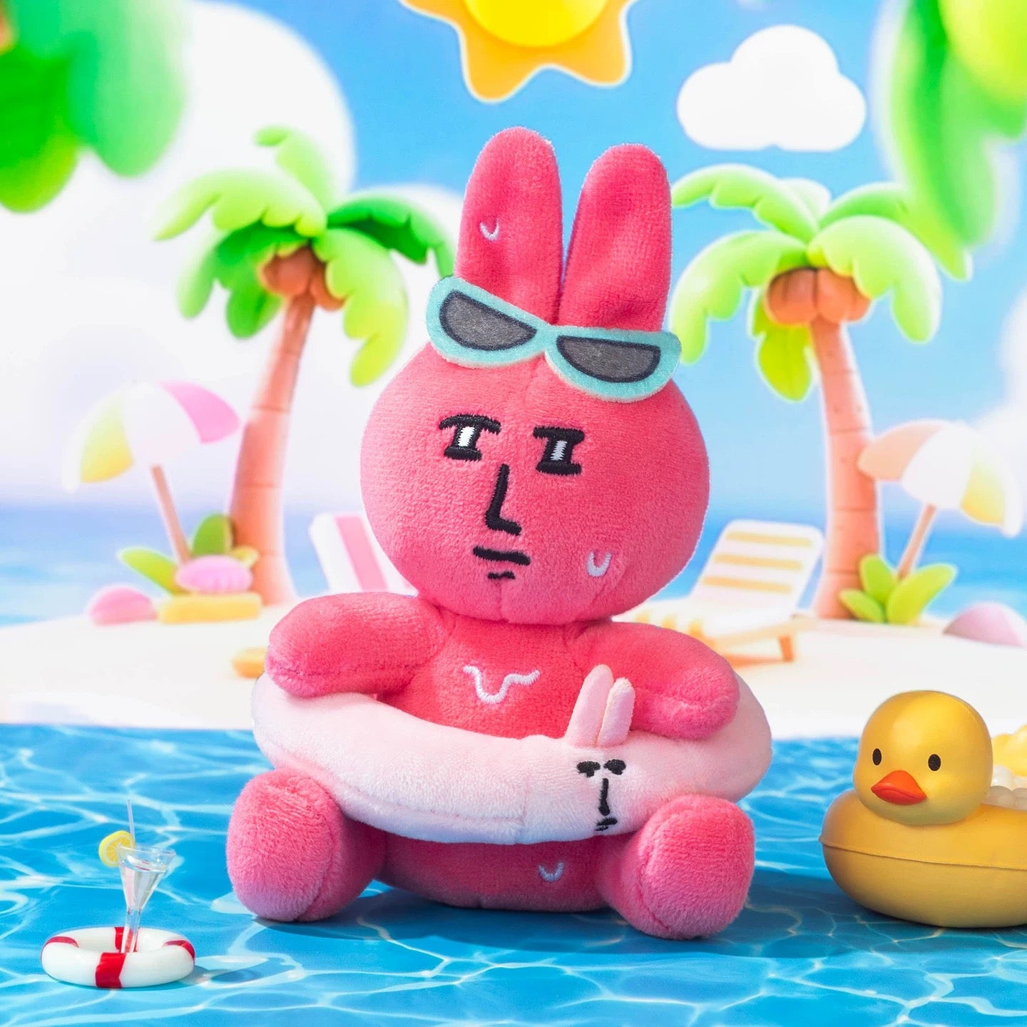 MY FRIEND RABBIT | Pink Rabbit Overheated Swim Ring Mascot Keychain