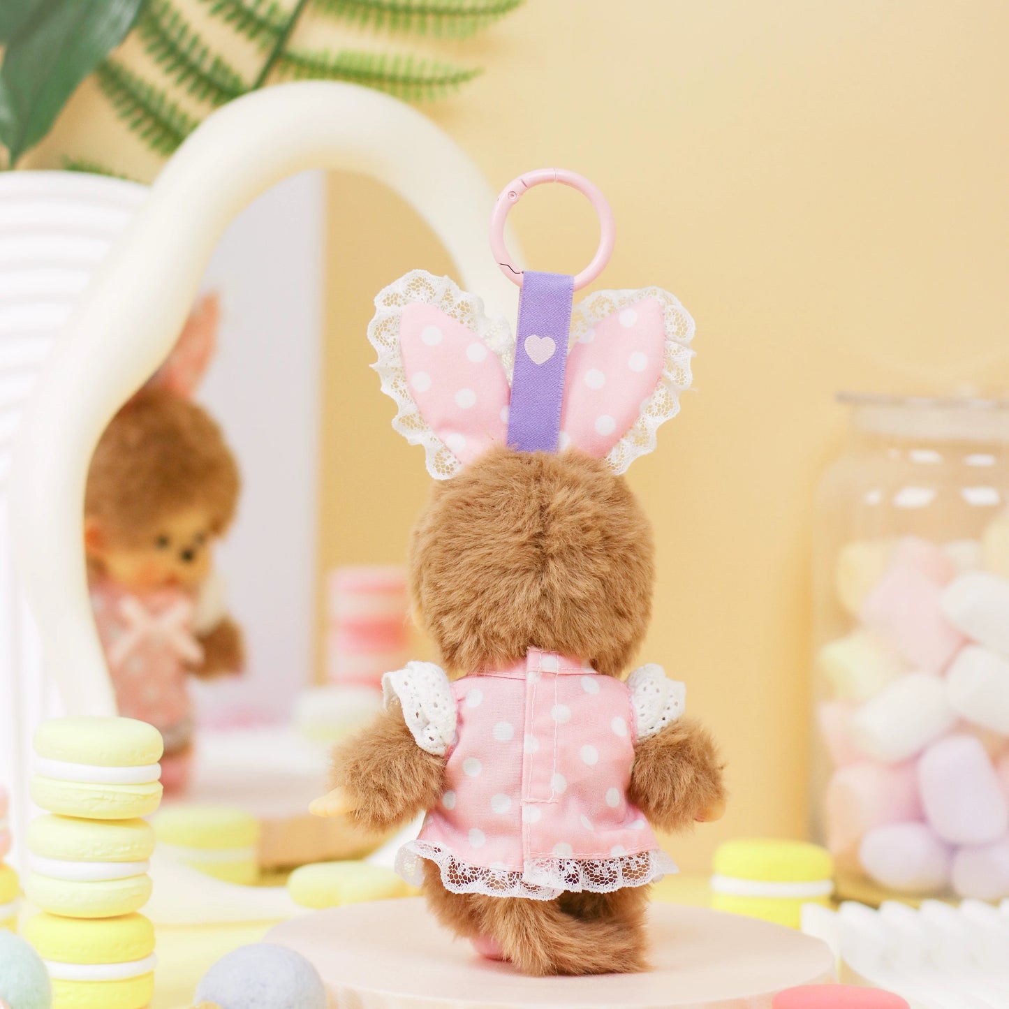 Monchhichi Global | Monchhichi Cute Polka Dot Candy Colored Bunny Ear Plush Doll Charm - Pink