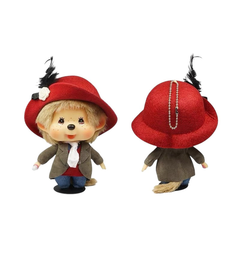 Monchhichi | Monchhichi Big Head Fashion Burgundy Rose Girl Keychain