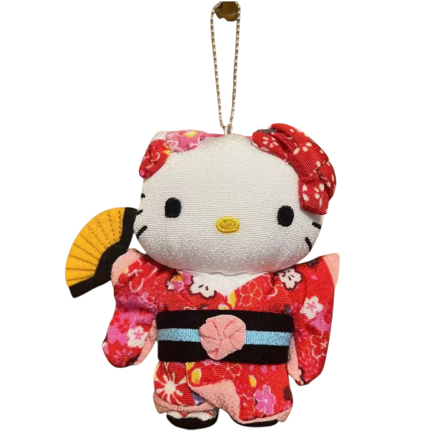 Sanrio Japanese Doll Plush Keychain Hello Kitty Kimono Fan Red