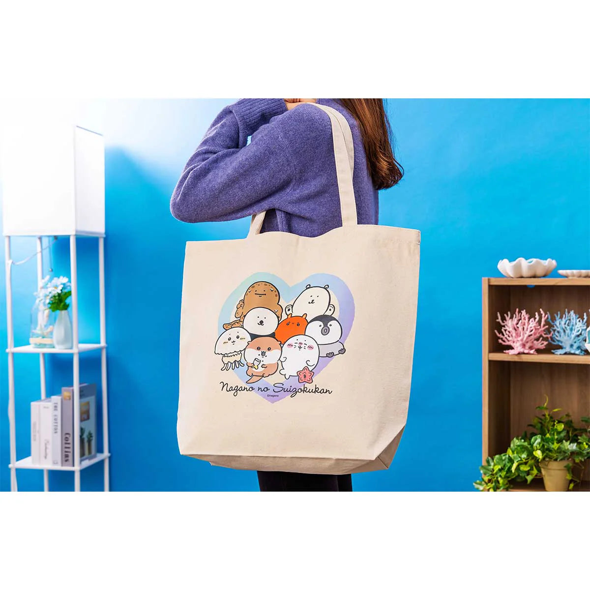 Nagano | Nagano Characters | Nagano Aquarium Large Tote Bag (Heart)