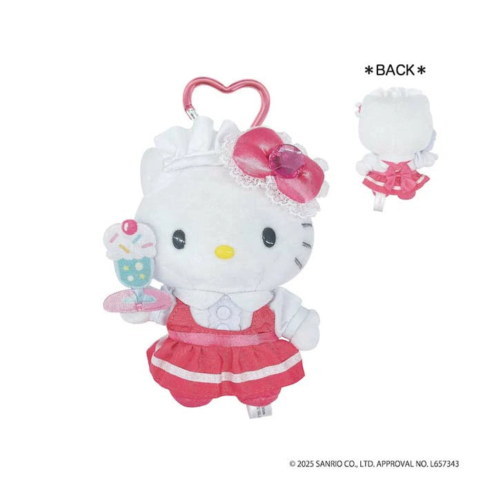 Sanrio | Hello Kitty Lovely Frill Plush Mascot Keychain With Heart Carabiner - Maid Red