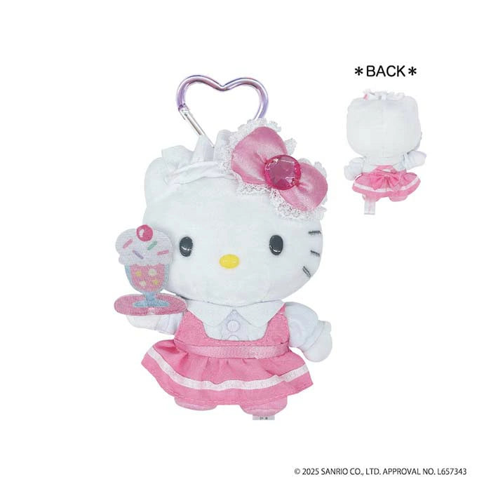 Sanrio | Hello Kitty Lovely Frill Plush Mascot Keychain With Heart Carabiner - Maid Pink