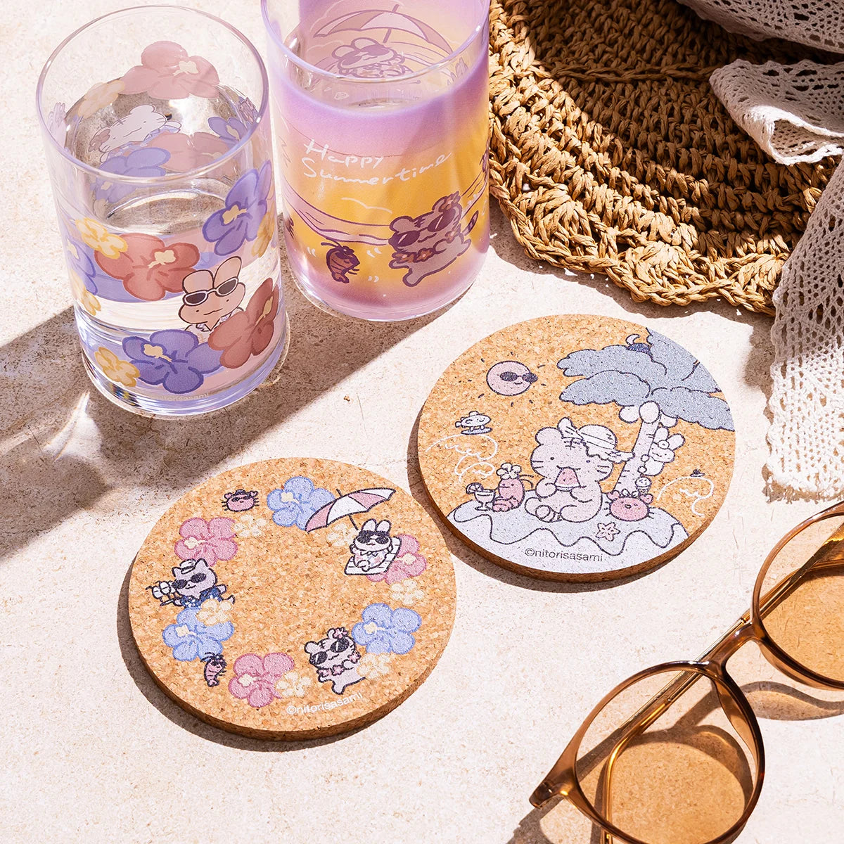 White Tiger and Black Tiger Vacation Cork Coaster - Hibiscus