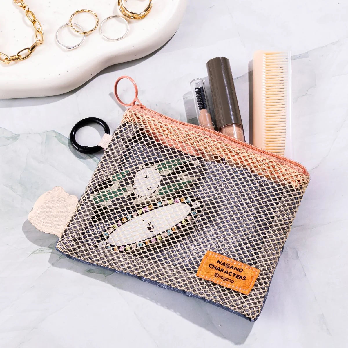 Nagano | Nagano Characters Single-Sided Mesh Puffy Accent Pouch (Beige)