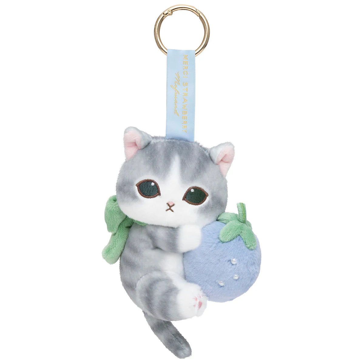 Mofusand | Mofusand MERCI STRAWBERRY Mascot Keychain - Gray-and-White Cat