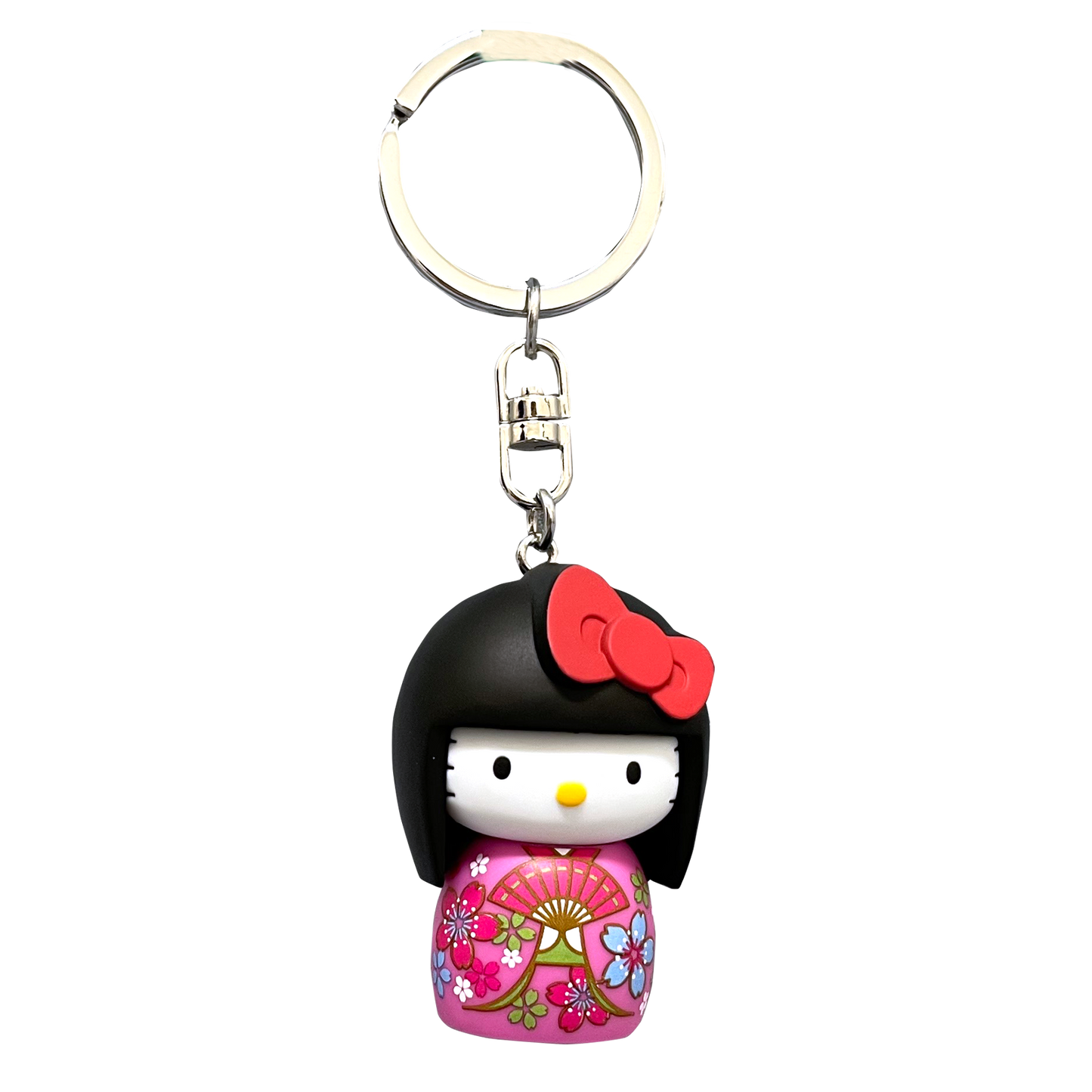 Sanrio | Asunarosya Kokeshi  Hello Kitty Keychain - Sakura Kimono Cherry Blossoms and Red Ribbon