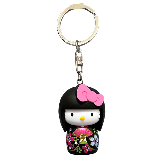 Sanrio | Asunarosya Kokeshi  Hello Kitty Keychain - Sakura Kimono  Cherry Blossoms and Ribbon Dark Pink