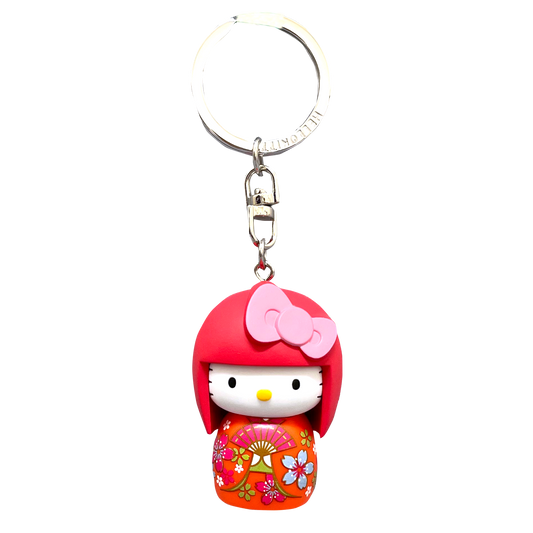 Sanrio | Asunarosya Kokeshi  Hello Kitty Keychain - Sakura Kimono OG Ribbon Light Pink