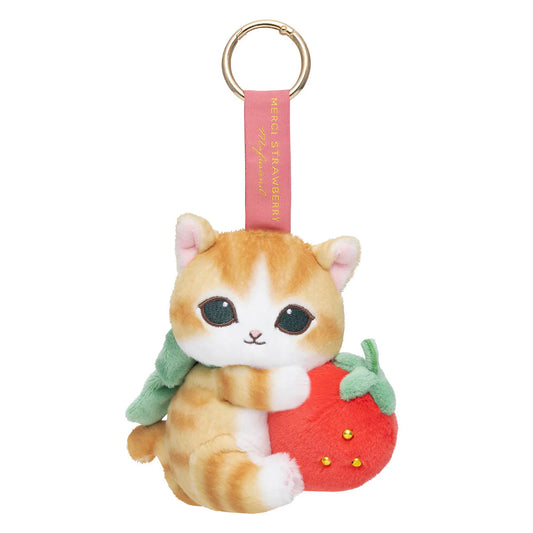 Mofusand | Mofusand MERCI STRAWBERRY Mascot Keychain - Brown-and-White Cat