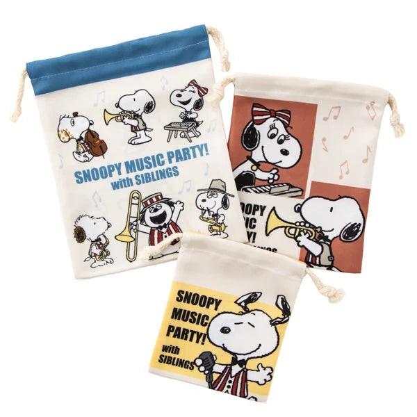 PEANUTS | Snoopy Music Party! Series Drawstring Pouch Set (3 Pieces)