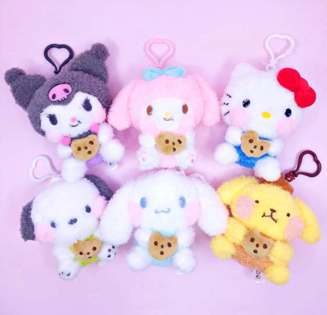 Sanrio Korea | Sanrio Fluffy Curly Hair Biscuit Plush Keychain