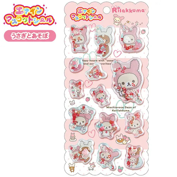 San-X | Rilakkuma Back In The Day Air-in Mascot Sticker - Playing With Rabbit