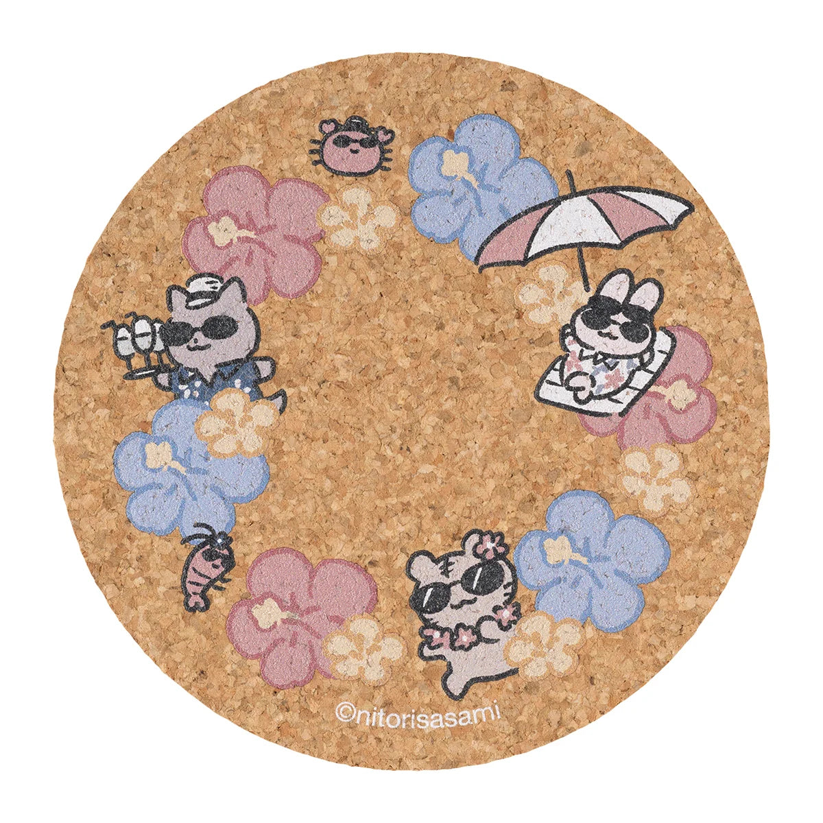 White Tiger and Black Tiger Vacation Cork Coaster - Hibiscus