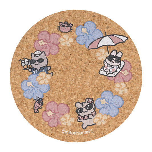 White Tiger and Black Tiger Vacation Cork Coaster - Hibiscus