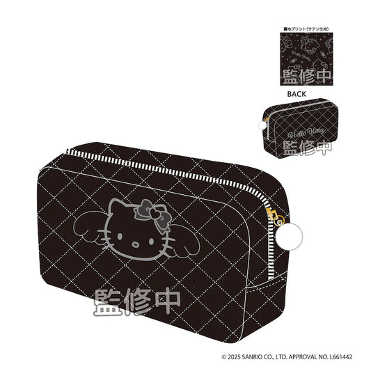 Sanrio | Hello Kitty Monochrome Black& Grey Collection | Hello Kitty Quilted Square Pouch - Black