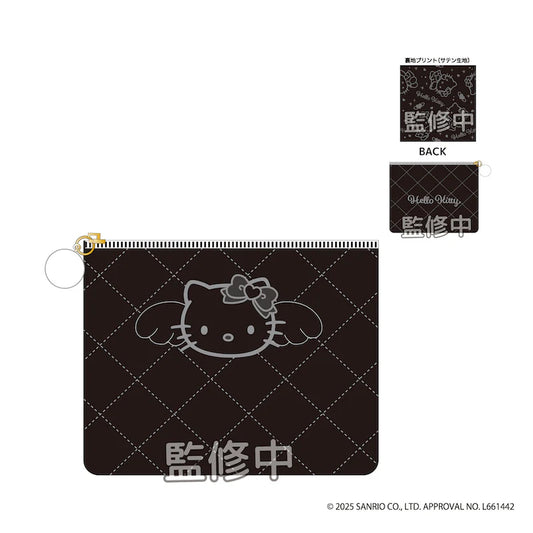Sanrio | Hello Kitty Monochrome Black& Grey Collection | Hello Kitty Quilted Flat Pouch - Black