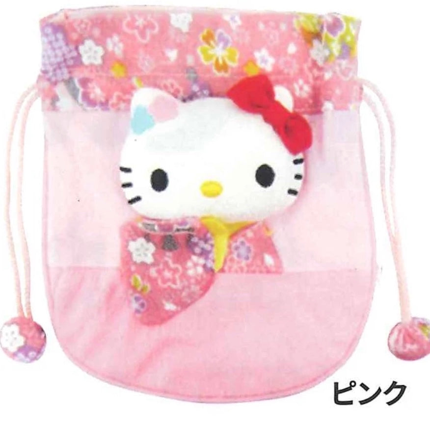 Sanrio | Sakura Kimono Design Drawstring Bag - Hello Kitty Face (Pink)