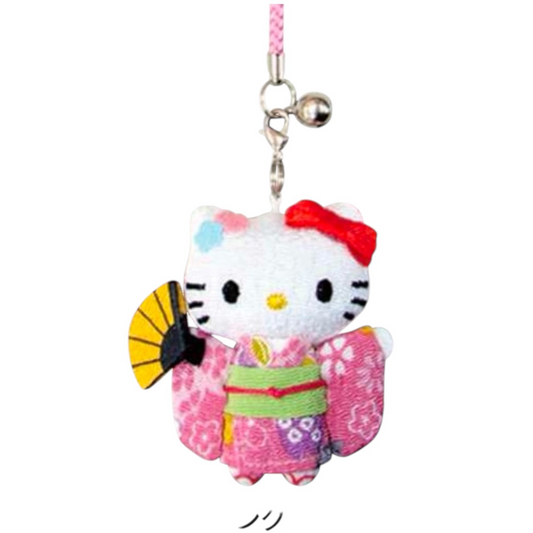 Sanrio | Japanese Doll Chiriman Netsuke - Hello Kitty Kimono Fan Pink