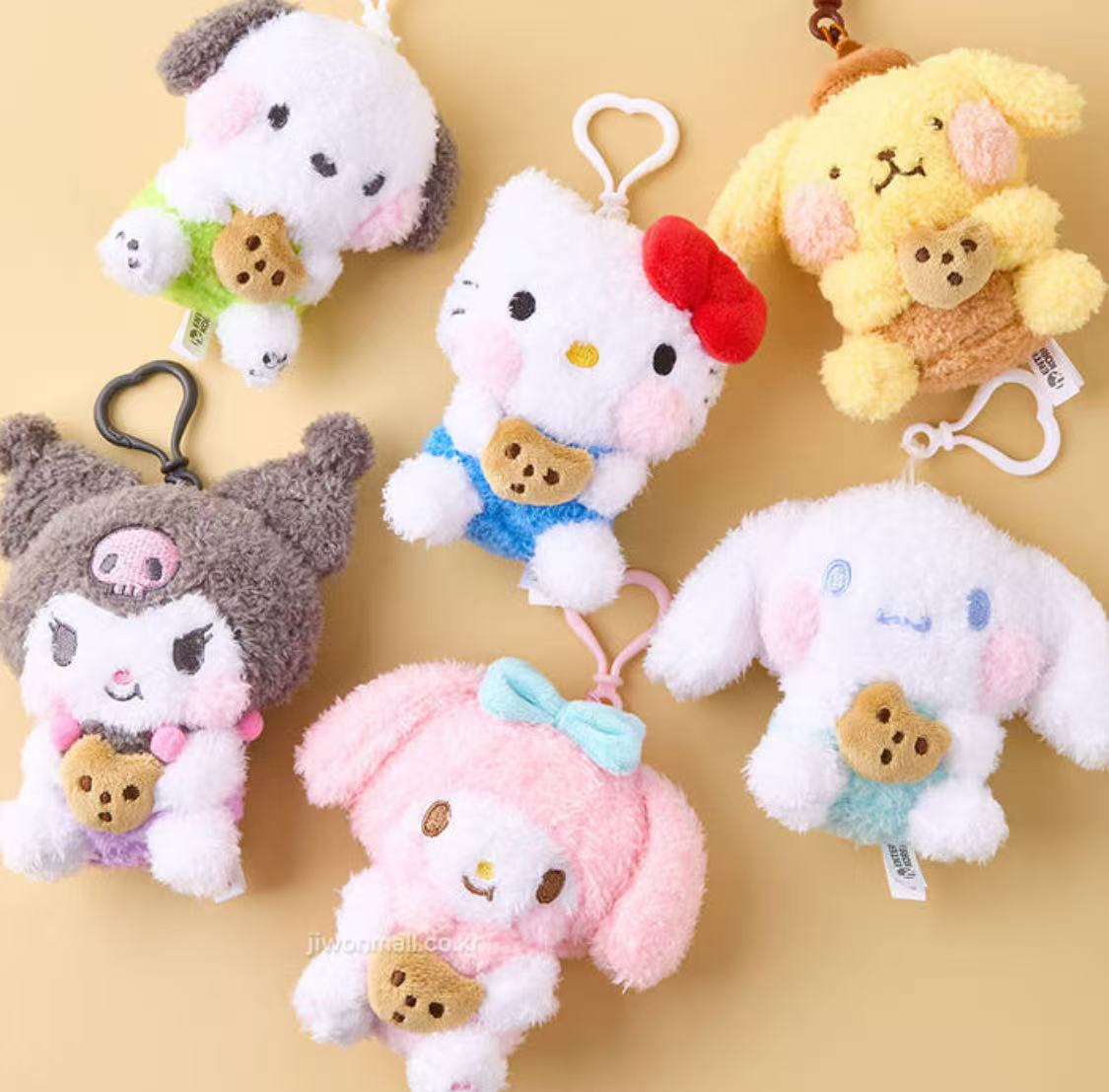 Sanrio Korea | Sanrio Fluffy Curly Hair Biscuit Plush Keychain