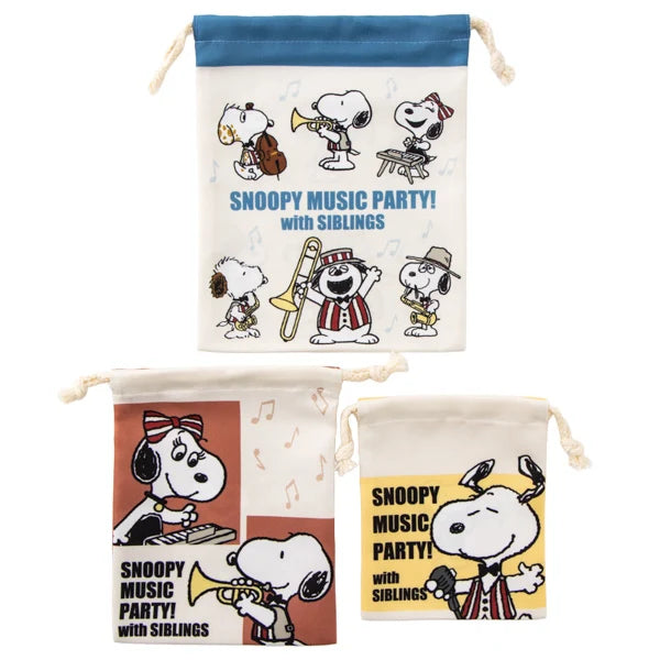 PEANUTS | Snoopy Music Party! Series Drawstring Pouch Set (3 Pieces)