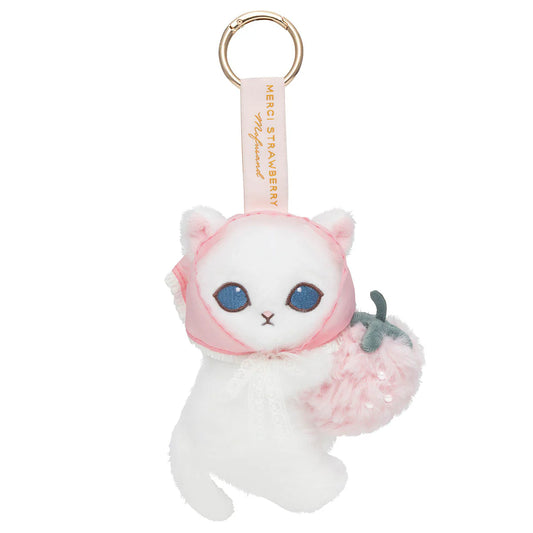 Mofusand | Mofusand MERCI STRAWBERRY Mascot Keychain - White Cat