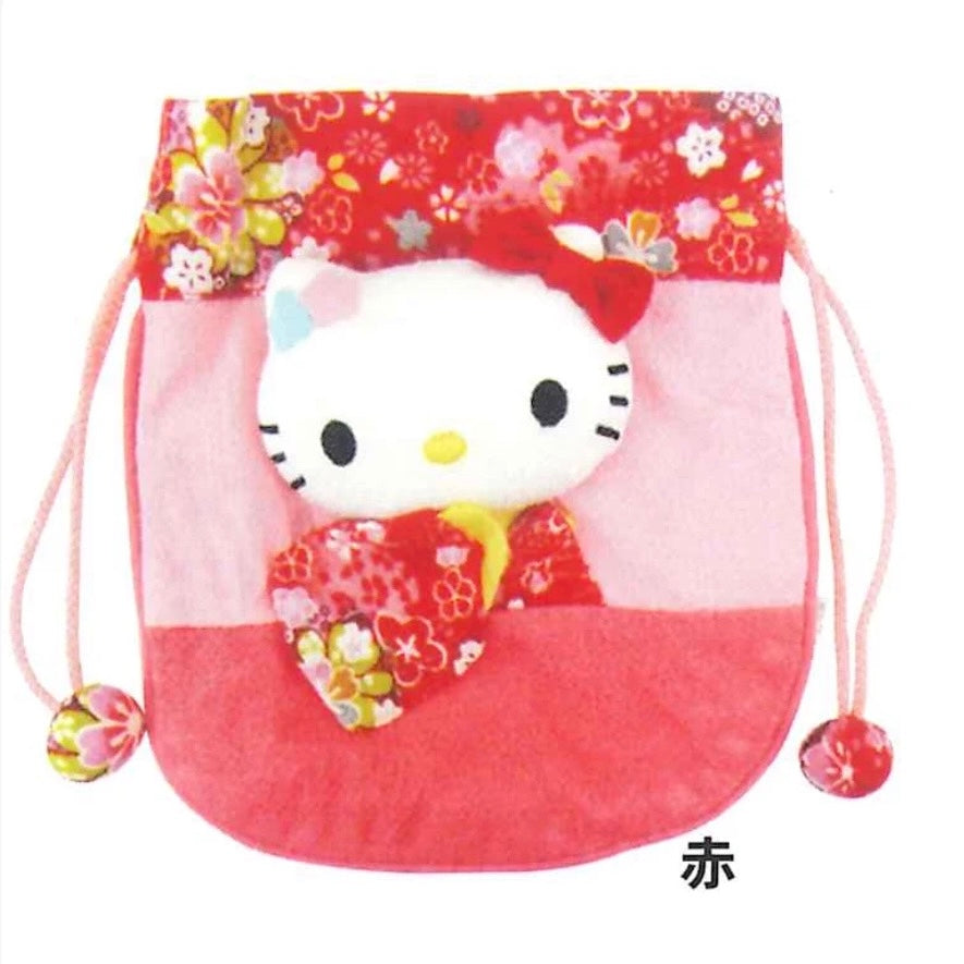 Sanrio | Sakura Kimono Design Drawstring Bag - Hello Kitty Face (Red)