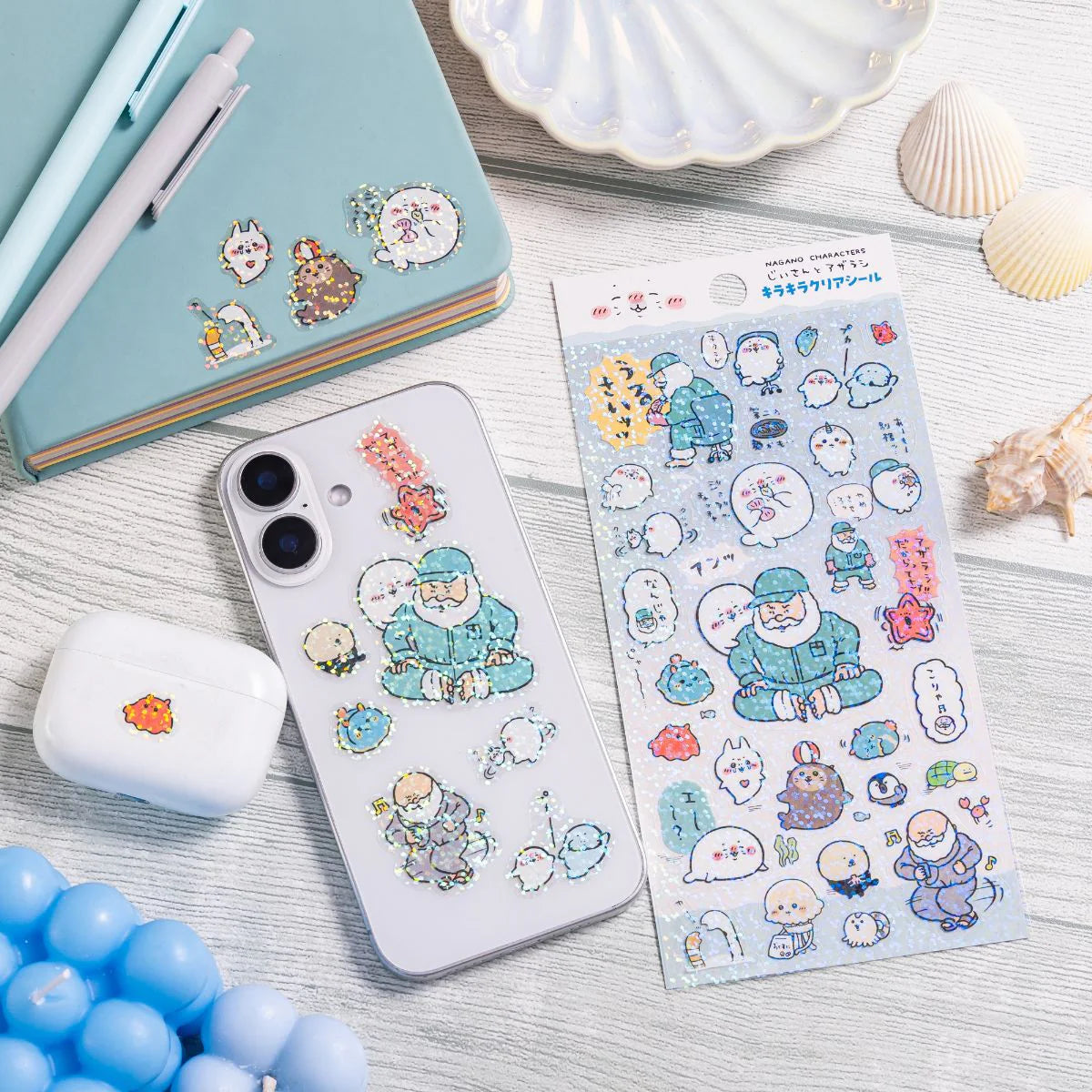 Nagano | Nagano Characters Grandpa And Seal Sparkly Clear Sticker