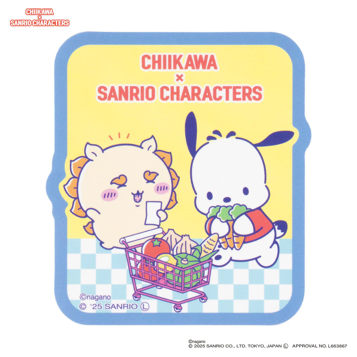 Chiikawa × Sanrio Characters Trading Supermarket Smartphone-sized Stickers (Shisa and Pochacco)