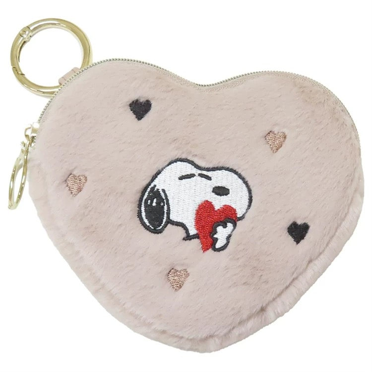 Peanuts | Snoopy Embroidered Pattern Heart Plush Coin Purse Bag