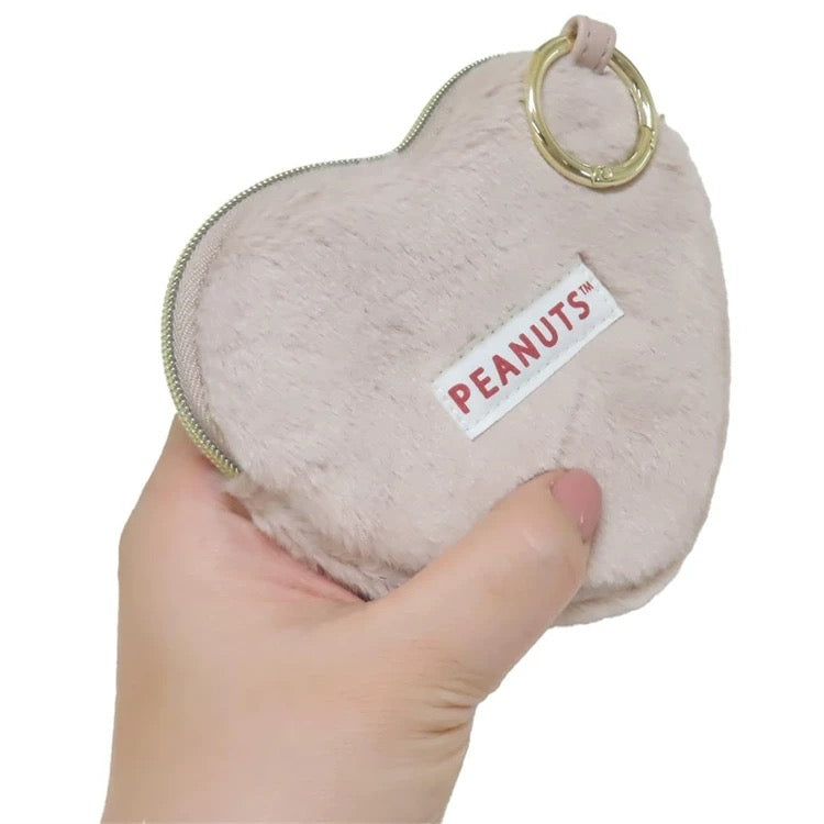 Peanuts | Snoopy Embroidered Pattern Heart Plush Coin Purse Bag