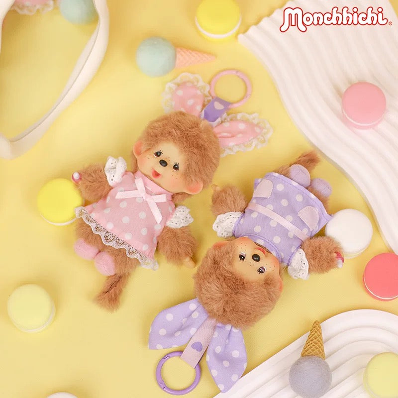 Monchhichi Global | Monchhichi Cute Polka Dot Candy Colored Bunny Ear Plush Doll Charm - Pink