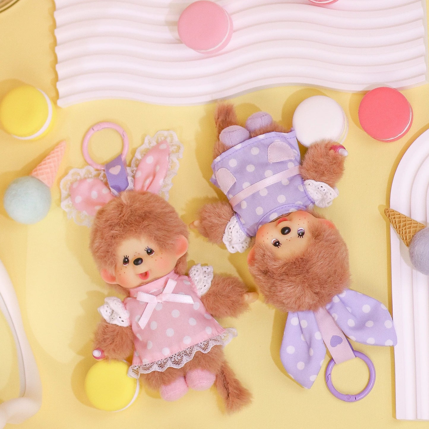 Monchhichi Global | Monchhichi Cute Polka Dot Candy Colored Bunny Ear Plush Doll Charm - Pink