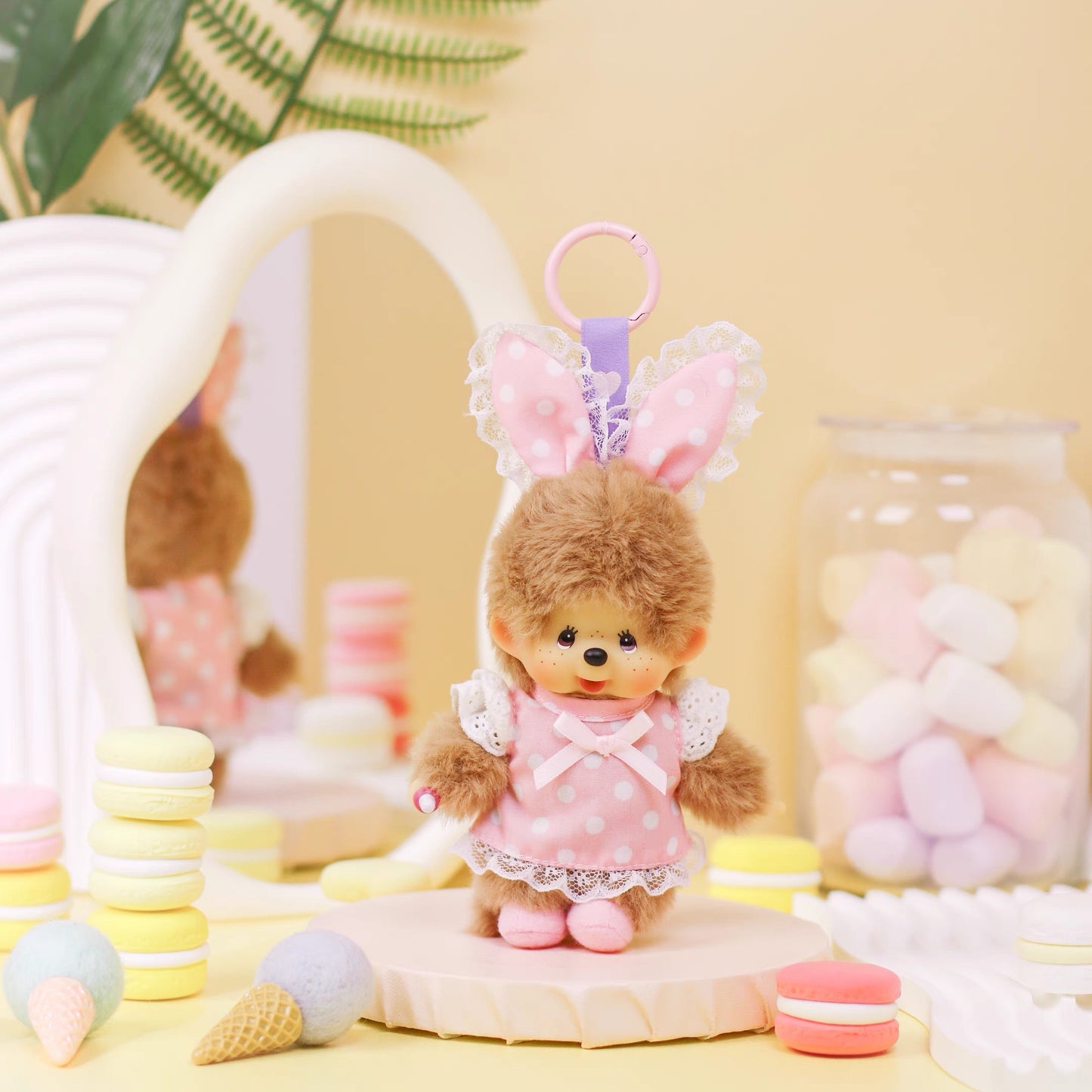 Monchhichi Global | Monchhichi Cute Polka Dot Candy Colored Bunny Ear Plush Doll Charm - Pink