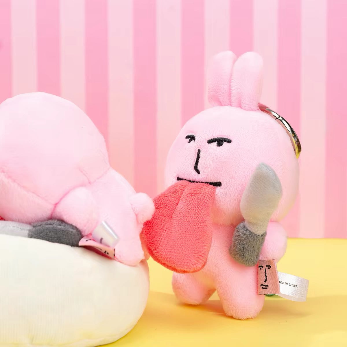 MY FRIEND RABBIT | Pink Rabbit Big Tongue with Magnet Mascot Keychain with Reels