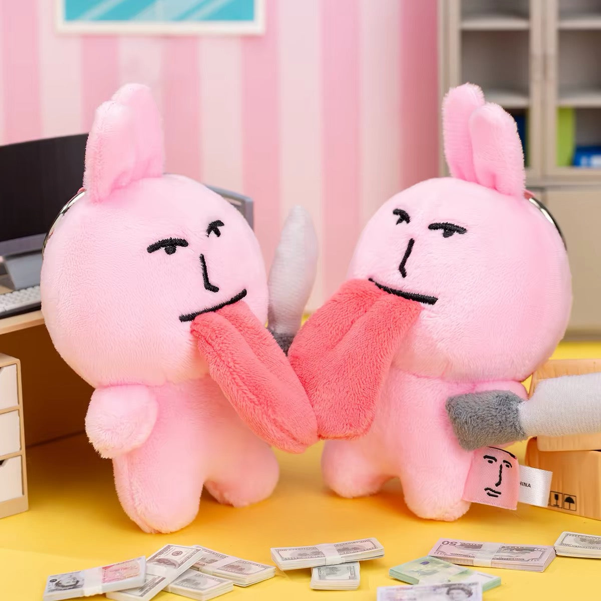 MY FRIEND RABBIT | Pink Rabbit Big Tongue with Magnet Mascot Keychain with Reels