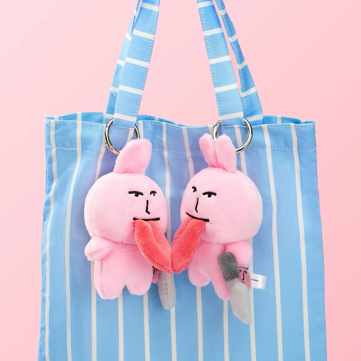 MY FRIEND RABBIT | Pink Rabbit Big Tongue with Magnet Mascot Keychain with Reels