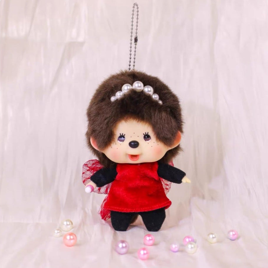 Monchhichi Global | Monchhichi Big Head Fashion Red Dress Girl Keychain
