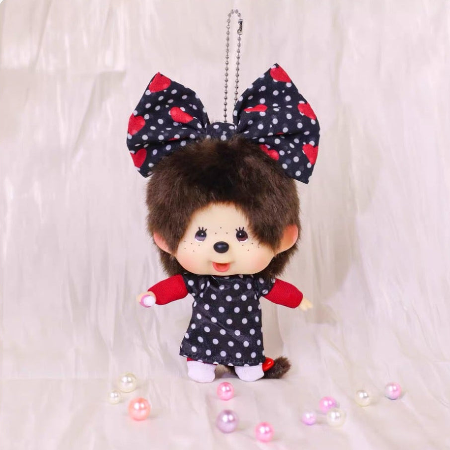 Monchhichi Global | Monchhichi Big Head Fashion White Dot Dress Girl Keychain