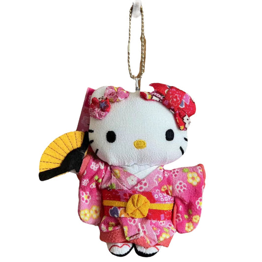 Sanrio | Japanese Doll Plush Keychain - Hello Kitty Kimono Fan Pink