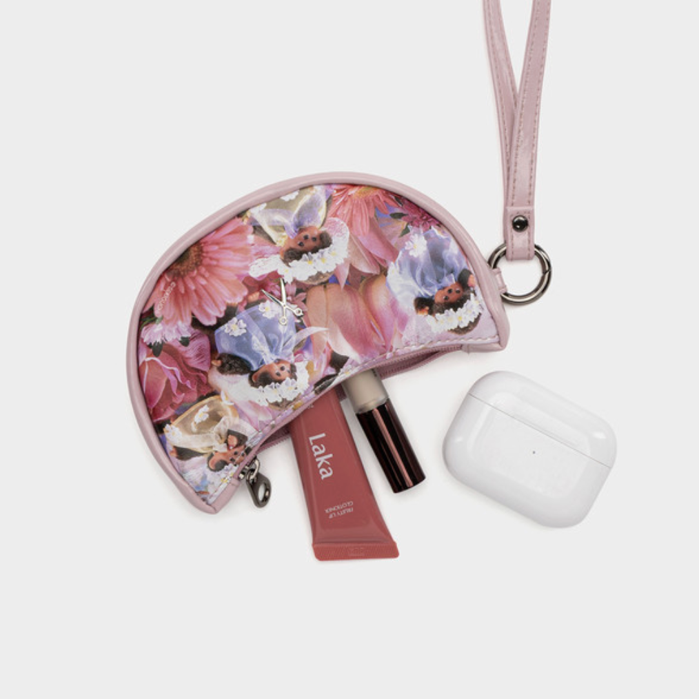 JOSEPH AND STACEY Bib Pouch Floral Monchichi Pink