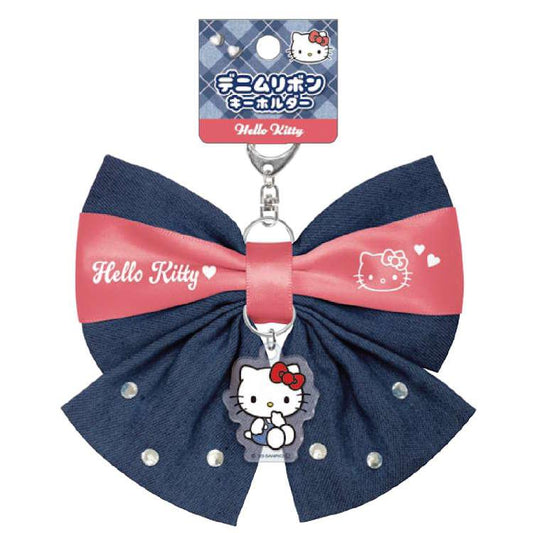 Sanrio | Sanrio Characters Denim Series Ribbon Keychain - Hello Kitty Pink