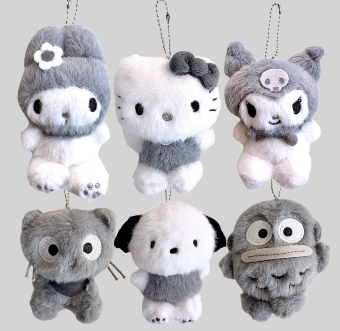 Sanrio Korea | Sanrio Fluffy Grey & White Plush Keychain