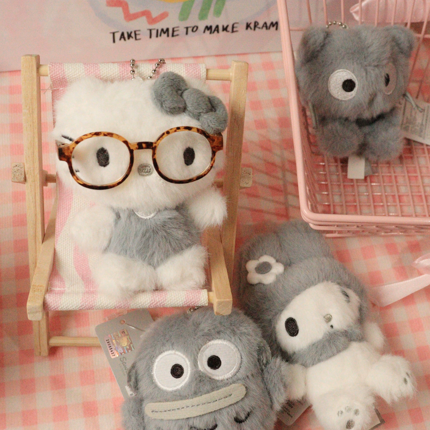 Sanrio Korea | Sanrio Fluffy Grey & White Plush Keychain